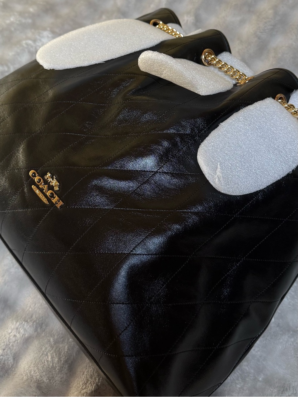 Coach Black Quilted Leather Shoulder Hobo with Gold Chain Trim (Evelyn Large) - Picture 10 of 10